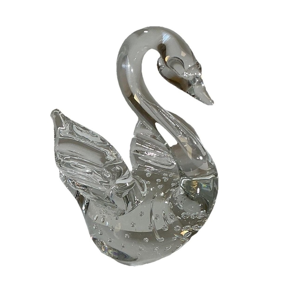 Clear Art Glass Swan Figurine Controlled Bubble Bullicante Paperweight Decor